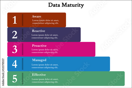 Five Steps Of Data Maturity with description placeholder in an Infographic template