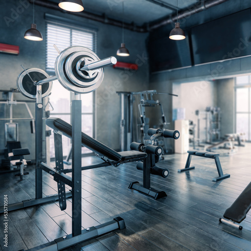 Body Building Center With Exercise Machines Integrated Inside a Penthouse Recreation Area (focused) - 3D Visualization
