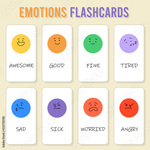Basic Emotions Flashcards Vector Set