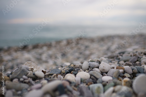 empty pebble beach, selective focus