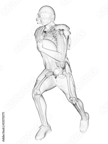 3d rendered medically accurate illustration of the skeleton of an american football player