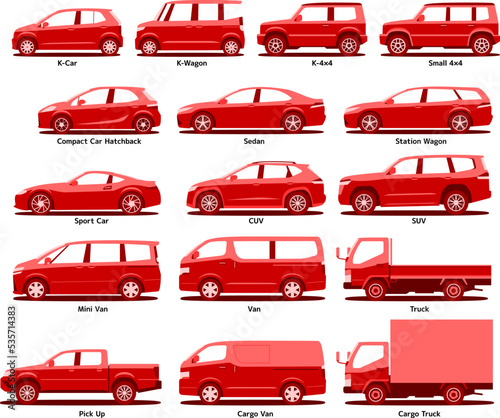 Car body types vector red illustration 車種