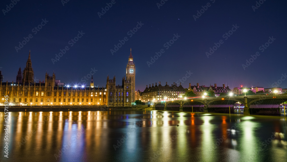 Night time view of Big Ben and Westminster