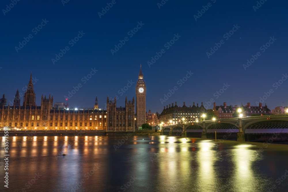 Night time view of Big Ben and Westminster