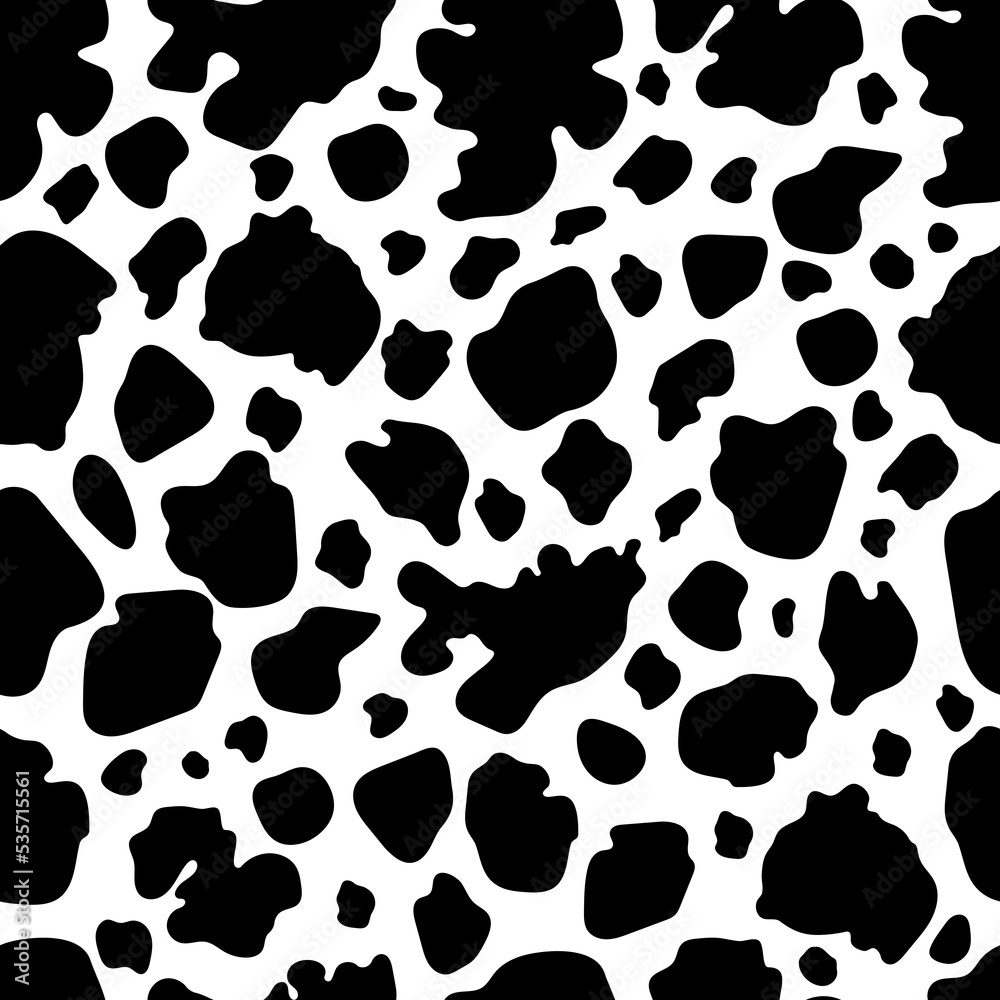 Fototapeta premium Vector black cow print pattern animal Seamless. Cow skin abstract for printing, cutting, and crafts Ideal for mugs, stickers, stencils, web, cover. wall stickers, home decorate and more.