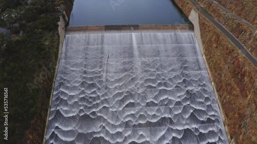 Drone footage looking down over Dartmouth Dam Victoria Australia. photo