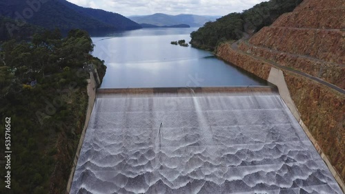 Drone footage panning up over Dartmouth Dam Victoria Australia. photo