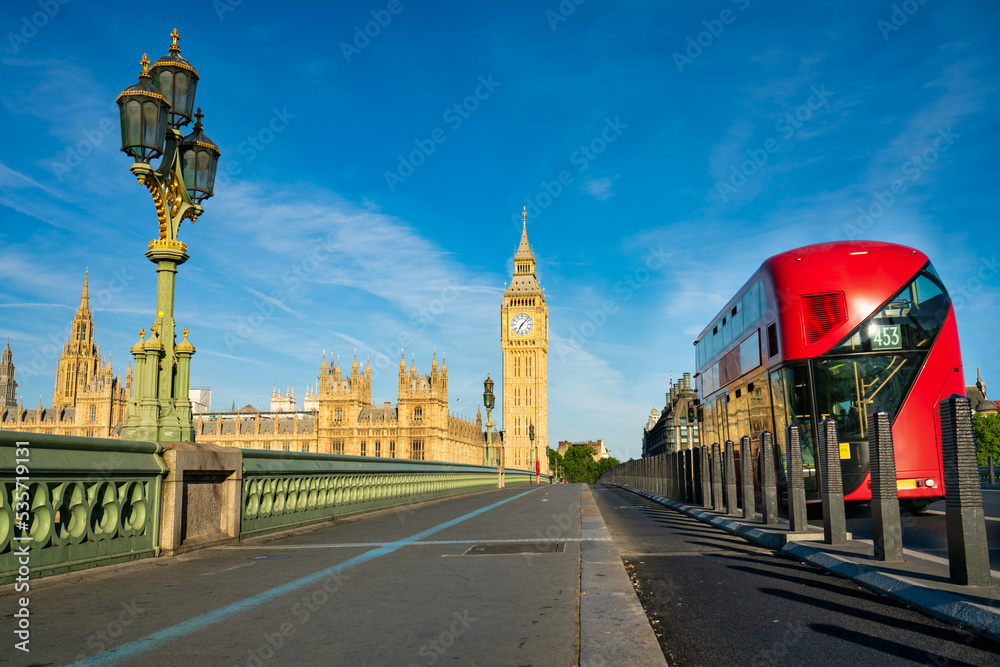 Big Ben and Westminster bridge in London. England