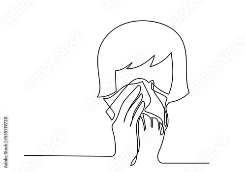 One continuous line drawing a medical face mask. Concept of coronavirus.