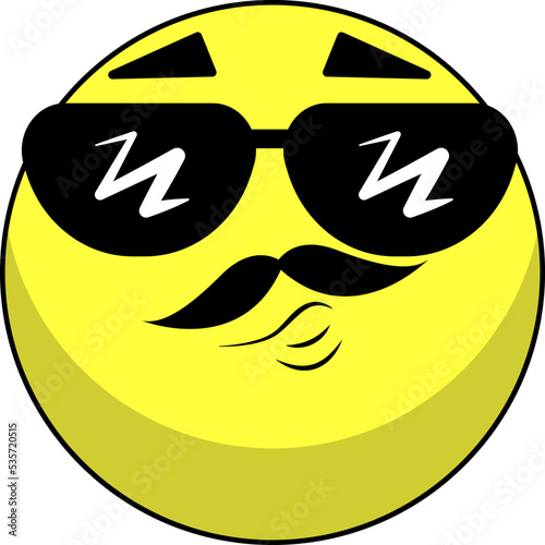 yellow emoticons emotions with a mustache and glasses cool