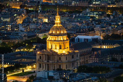 Aerial view of illuminated dome of Les Invalides Cathedral in Paris. France © Pawel Pajor