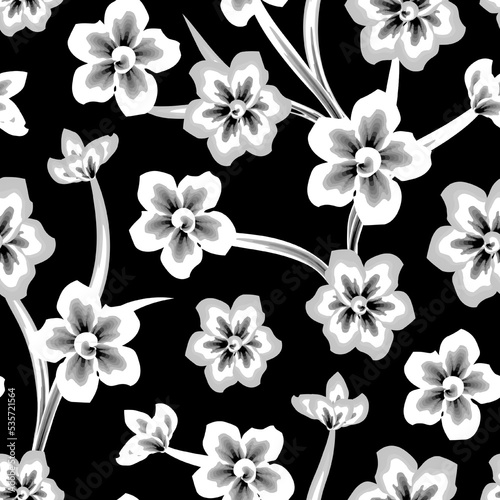vintage floral seamless pattern on dark background. Simple nature floral background. Seamless pattern with hand drawn flowers. nature wallpaper. Fashionable seamless tropical pattern. textiles. fall