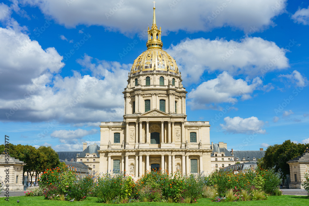 Les Invalides golden dome from in Paris, France