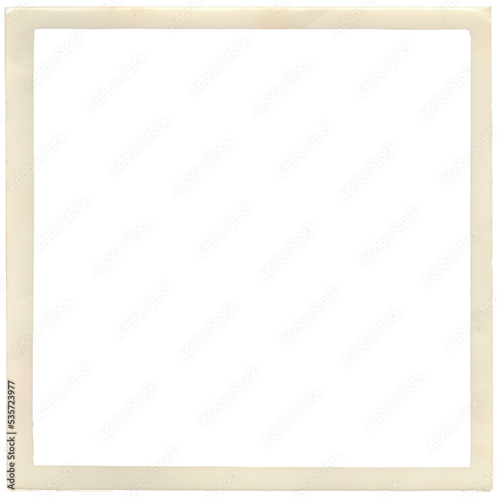 Isolated cutout: the frame of an old worn photo, square-shaped, pre-keyed.
Isolated cutout: the frame of an old worn photo, square-shaped, pre-keyed.