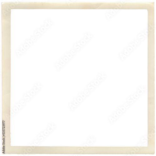 Isolated cutout: the frame of an old worn photo, square-shaped, pre-keyed.
