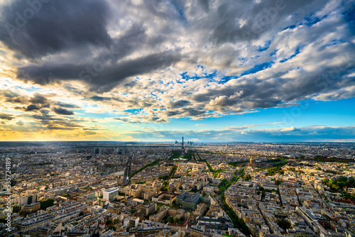 Aerial sunset view of Paris with Eiffel Tower  France