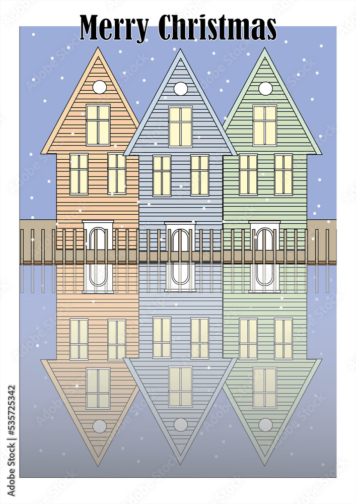 christmas illustration of small town