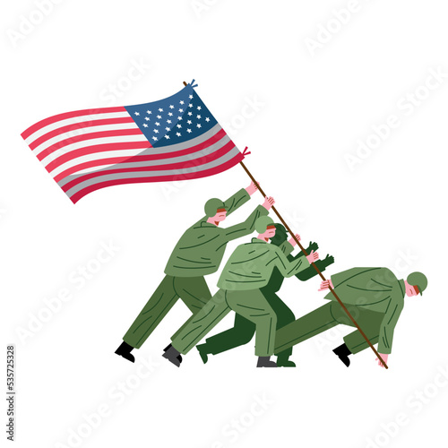 soldiers lifting usa flag