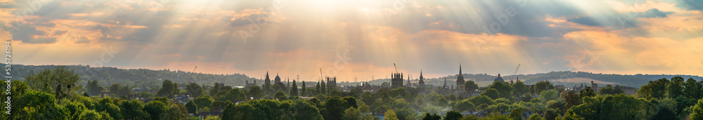 Skyline rooftop panorama of Oxford city in England
