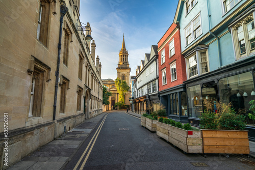 Turl street overlooking All Saints Church tower in Oxford. England
