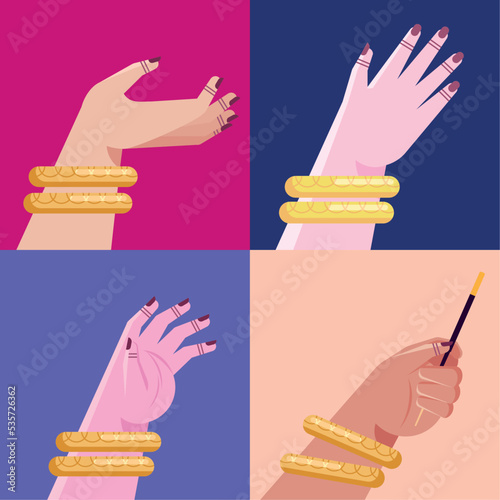 four hands with bracelets