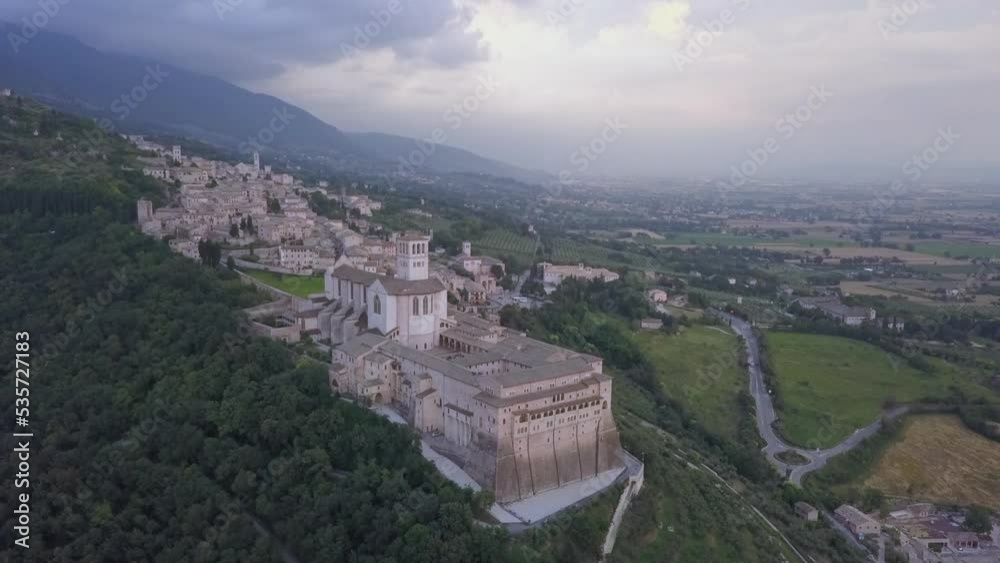 Basilica of San Francesco da Assisi overlooks fertile agriculture land Basilica of San Francesco da Assisi overlooks fertile agriculture land