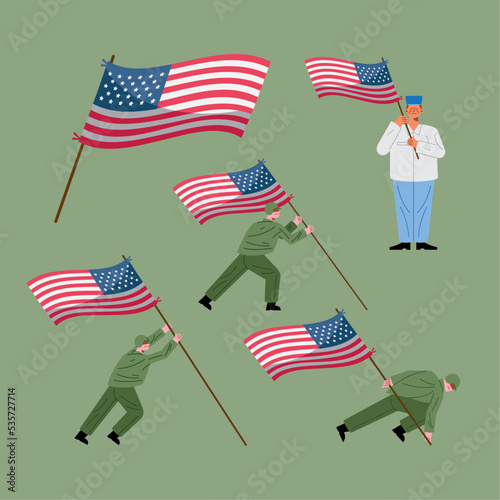 soldiers and usa flags