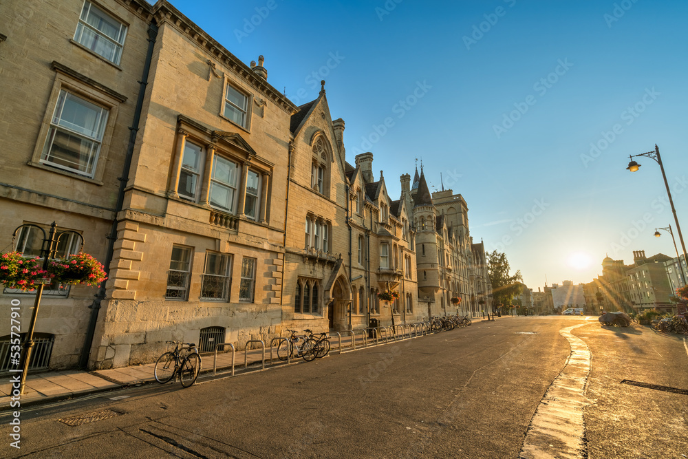 Broad street architecture at sunrise in Oxford. England