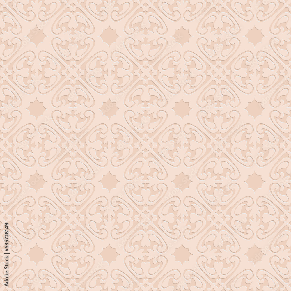 Beige seamless pattern, monochrome arabesque ornate arabic decoration, vector illustration