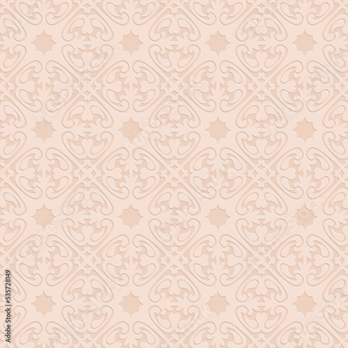 Beige seamless pattern, monochrome arabesque ornate arabic decoration, vector illustration