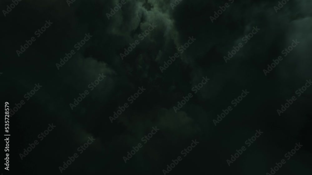 Fast Fly Through Dark Grey Clouds with Lightnings. Evil Background. Infinite Loop