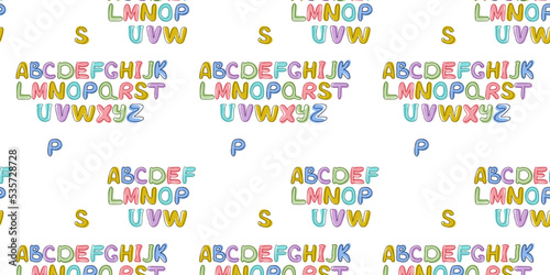 Seamless pattern set of cartoons in the English alphabet for the child abc . Hand drawing. Design for typography, banners, cards and more. Flat vector style.