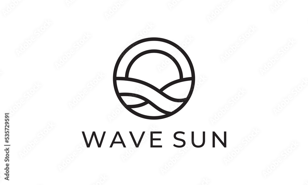 sun and waves logo design. luxury linear outline style.