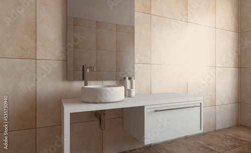 Modern bathroom including bath and sink. 3D rendering.