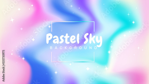 Gradient pastel sky background with sparkling stars. Rainbow background. Holographic gradient sky.