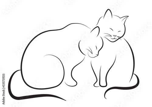 Romantic couple of two loving cats