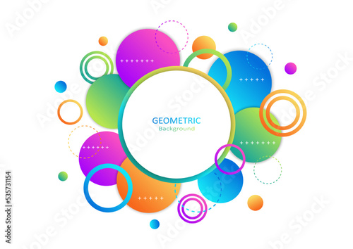 Abstract geometric template. Colorful flat design with gradient on round shapes. Design elements on white background with copy space for text. Landing page design. Vector Illustration.