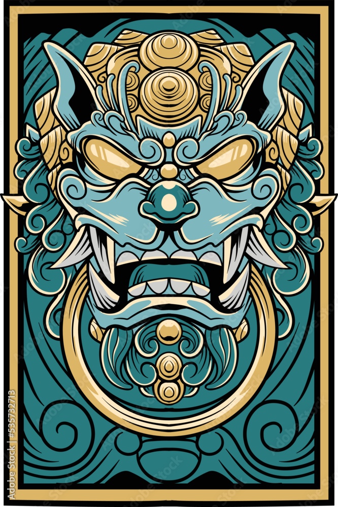Obraz premium Vector illustration of komainu japanese lion 