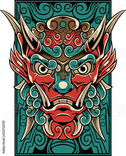 Vector illustration of komainu japanese lion 