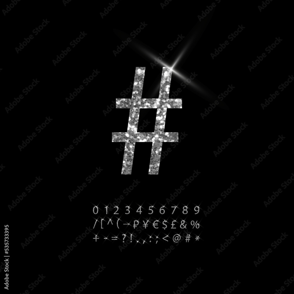 Obraz premium Silver glitter numbers and symbols. Vector design.