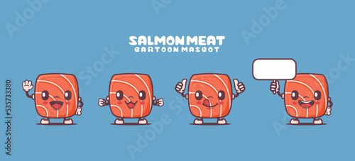 salmon meat or japanese sashimi cartoon mascot. food vector illustration