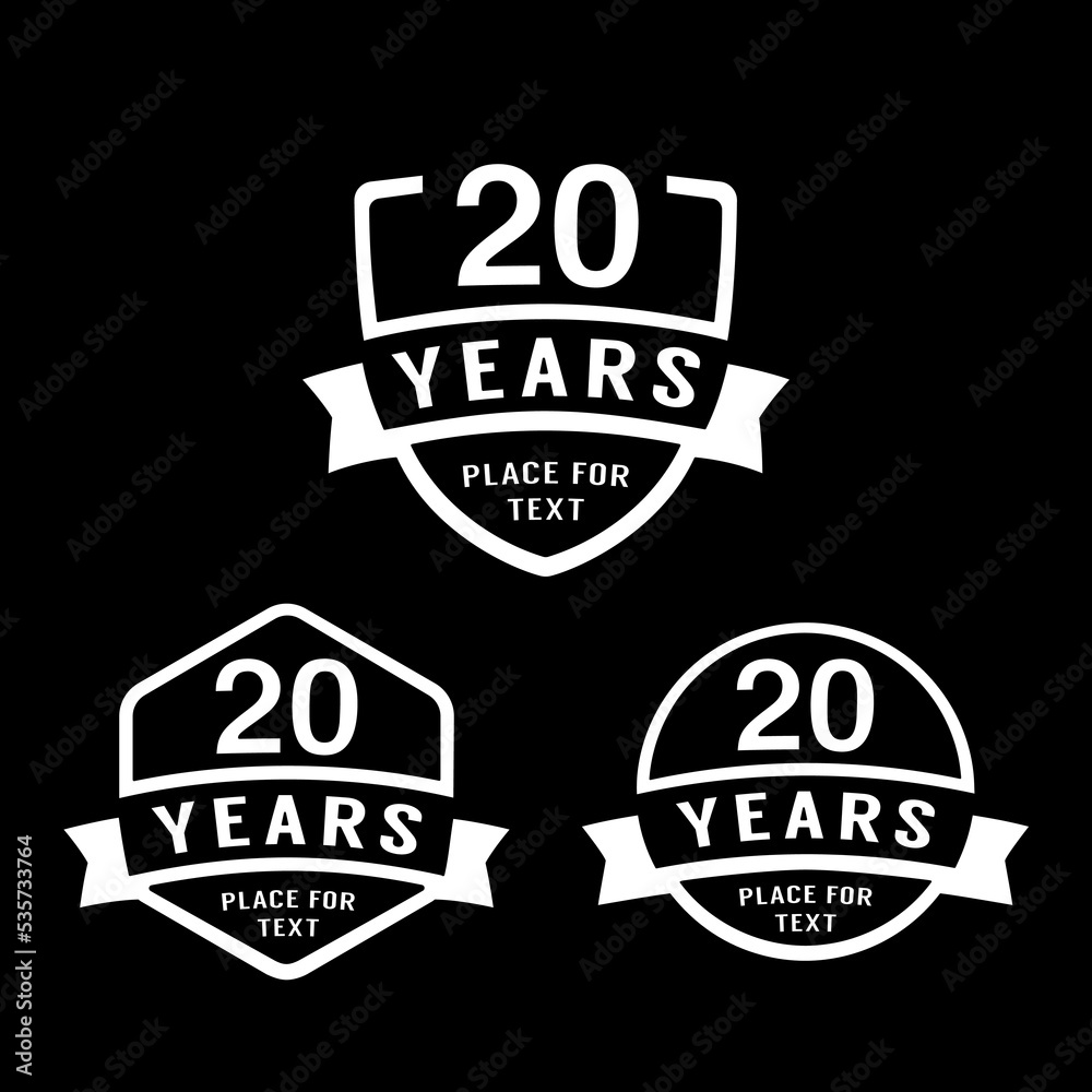 20 years anniversary celebration logotype. 20th anniversary logo collection. Set of anniversary design template. Vector illustration. 
