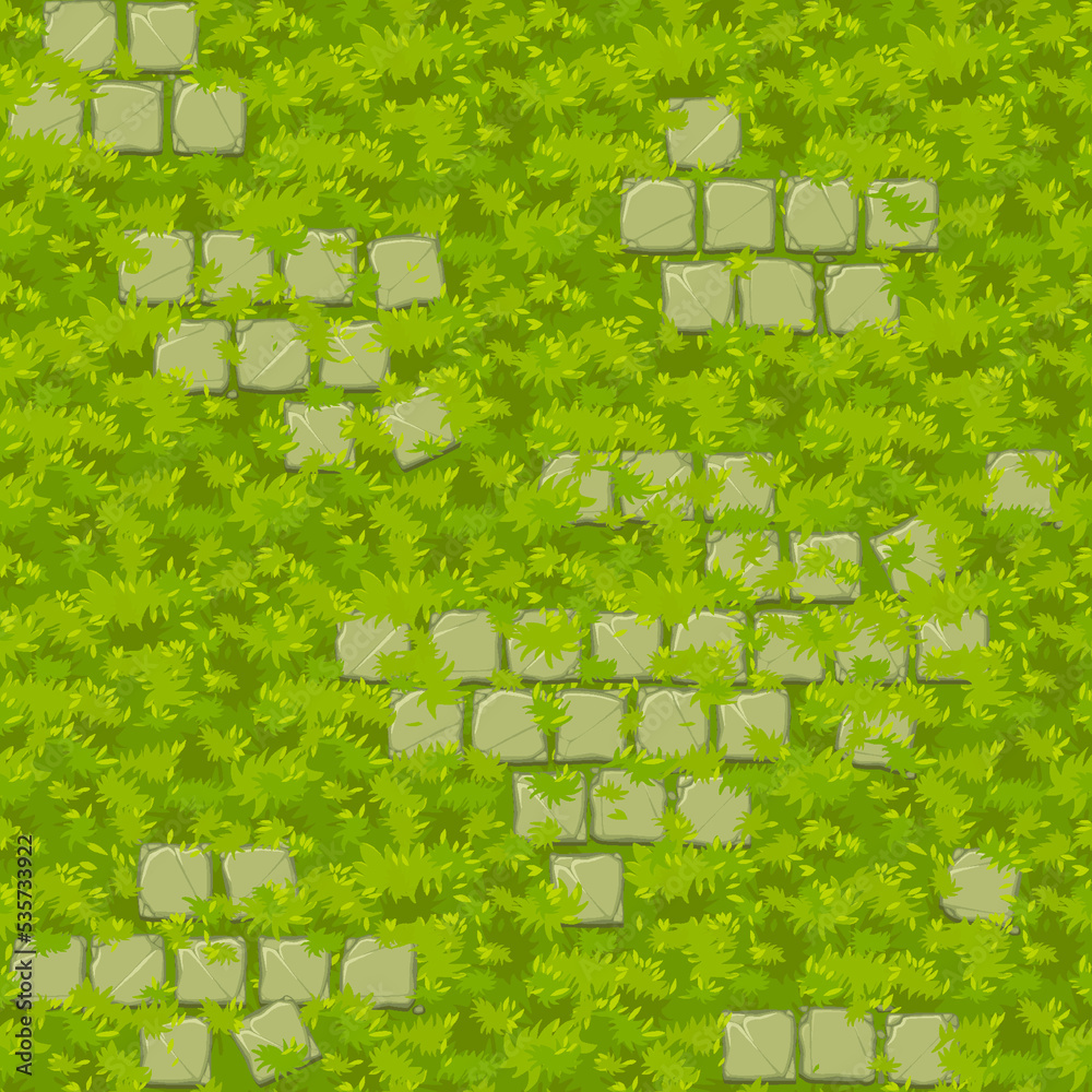 seamless grass texture with old stone tiles Stock Vector | Adobe Stock