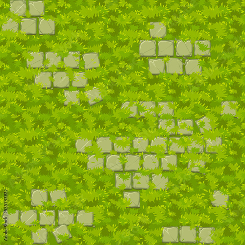 seamless grass texture with old stone tiles