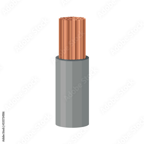 Copper stranded wire. A power wire with a large number of copper wires inside, designed to supply electricity from the source to the equipment. Vector illustration isolated on a white background.