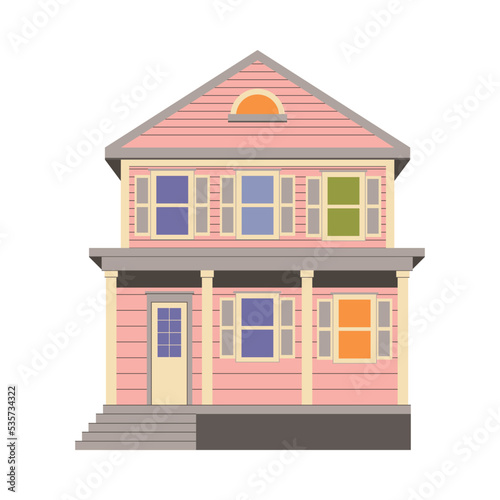 Residential House and Real Estate Building Facade and Front View Vector Illustration
