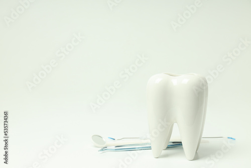 Concept of tooth treatment and dental care  space for text