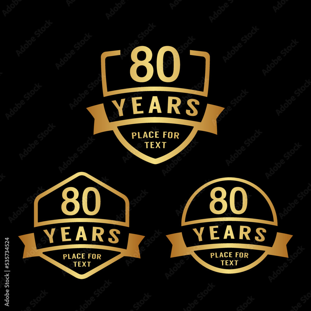 80 years anniversary celebration logotype. 80th anniversary logo collection. Set of anniversary design template. Vector illustration. 