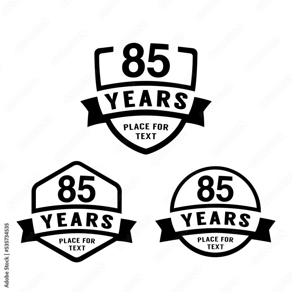 85 years anniversary celebration logotype. 85th anniversary logo collection. Set of anniversary design template. Vector illustration. 