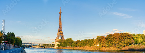 Eiffel Tower panoramic view in autumn season in Paris. France